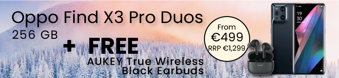 oppo find X3 pro duos 256GB + Free Aukey true wireless black Earbuds banner