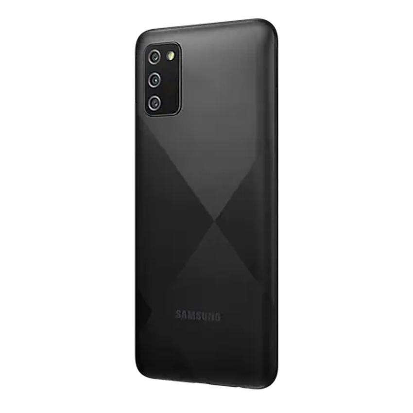 Samsung Galaxy A02s black back right-30 degree side view - Fonez -Keywords : MacBook - Fonez.ie - laptop- Tablet - Sim free - Unlock - Phones - iphone - android - macbook pro - apple macbook- fonez -samsung - samsung book-sale - best price - deal